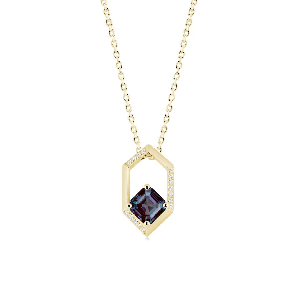 Hexagonal Frame Asscher Alexandrite Necklace - LUO Jewelry #metal_18k yellow gold