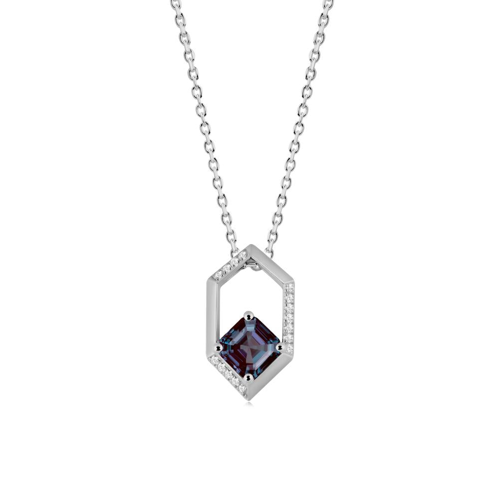 Hexagonal Frame Asscher Alexandrite Necklace - LUO Jewelry #metal_platinum