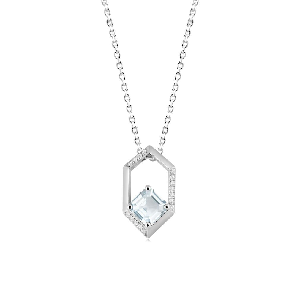 Geometric Asscher Aquamarine Pendant - LUO Jewelry #metal_14k white gold