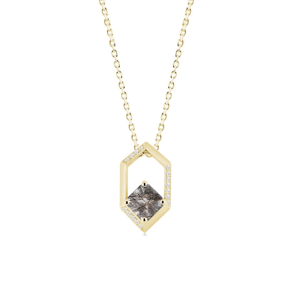 Hexagonal Frame Asscher Black Rutilated Quartz Necklace - LUO Jewelry #metal_18k yellow gold