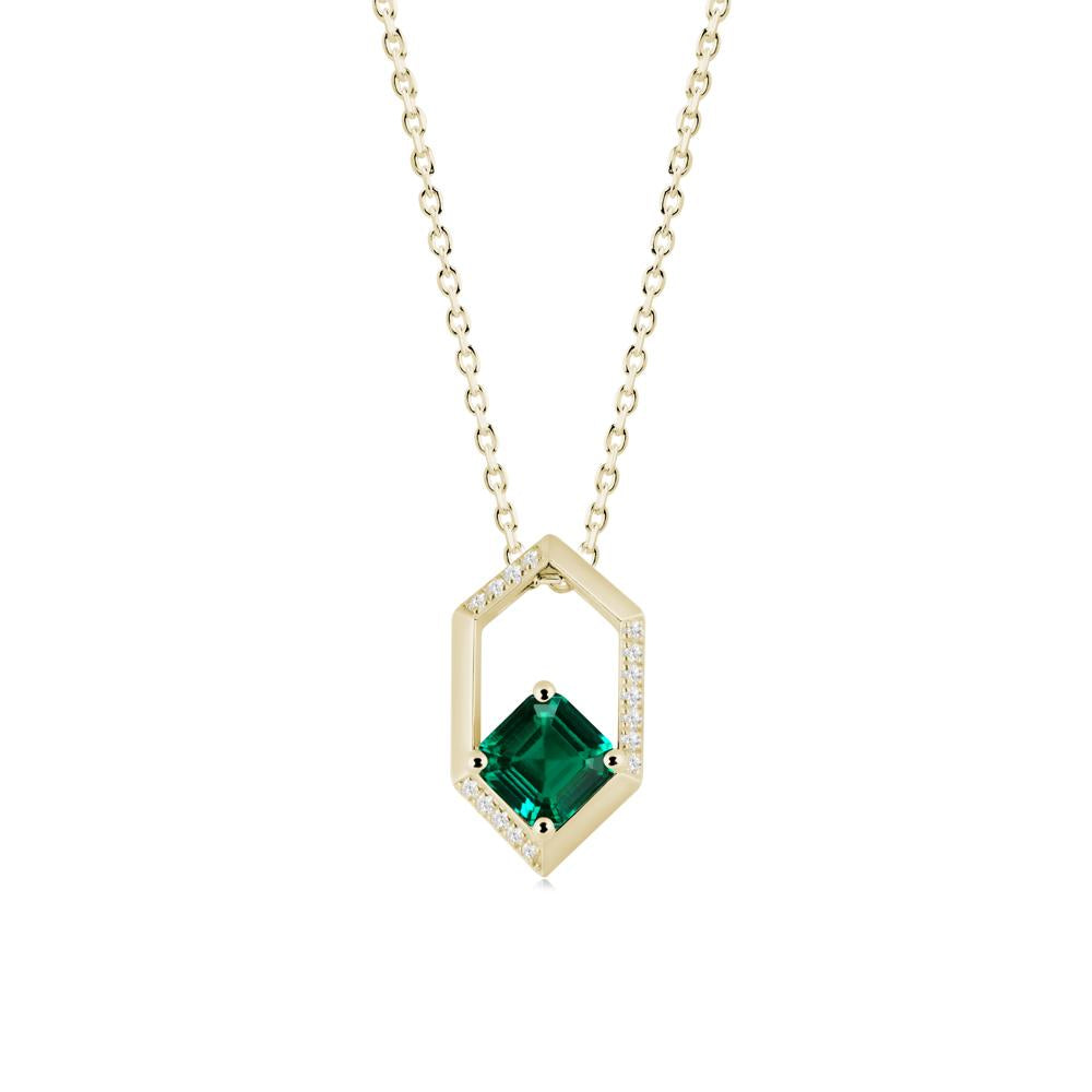 Hexagonal Frame Asscher Emerald Necklace - LUO Jewelry #metal_14k yellow gold