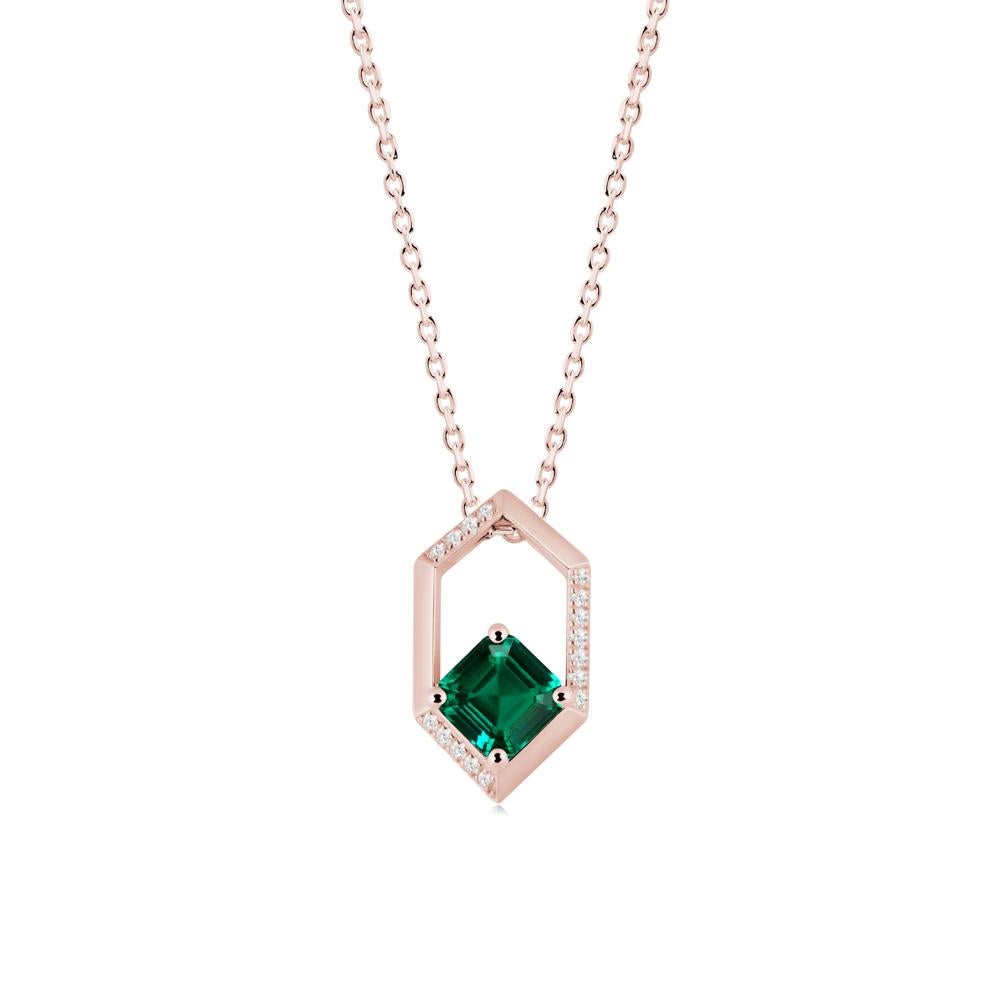 Hexagonal Frame Asscher Emerald Necklace - LUO Jewelry #metal_18k rose gold