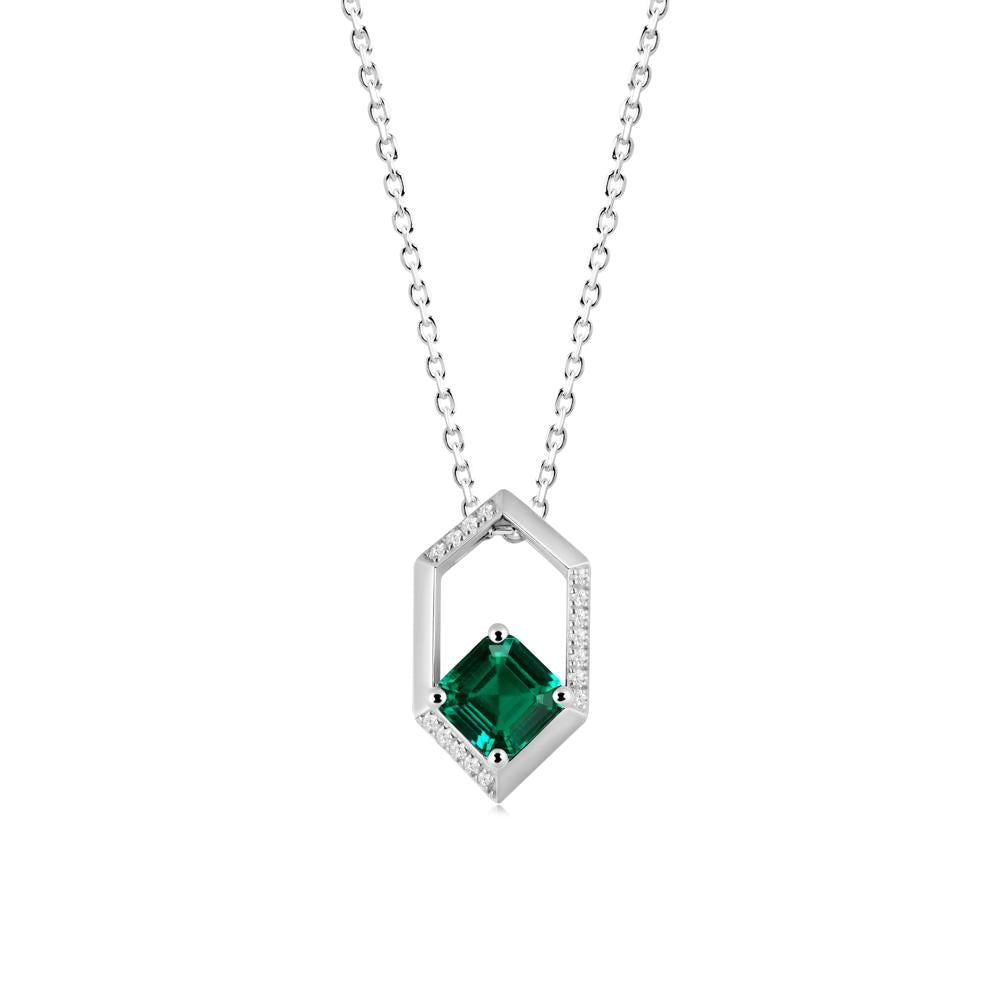 Hexagonal Frame Asscher Emerald Necklace - LUO Jewelry #metal_18k white gold