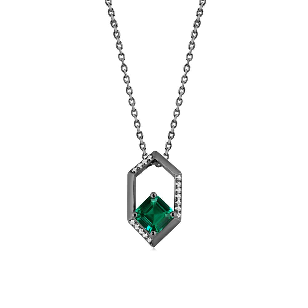 Hexagonal Frame Asscher Emerald Necklace - LUO Jewelry #metal_black finish sterling silver