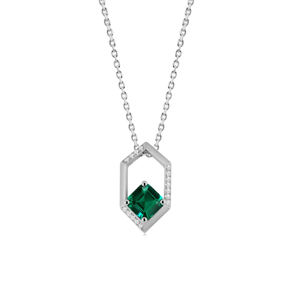 Hexagonal Frame Asscher Emerald Necklace - LUO Jewelry #metal_platinum