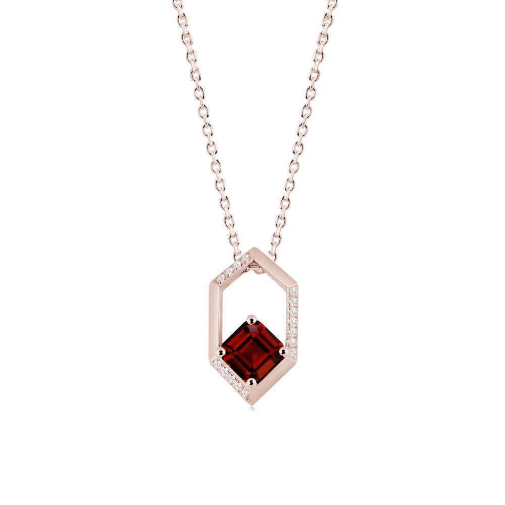 Hexagonal Frame Asscher Garnet Necklace - LUO Jewelry #metal_14k rose gold