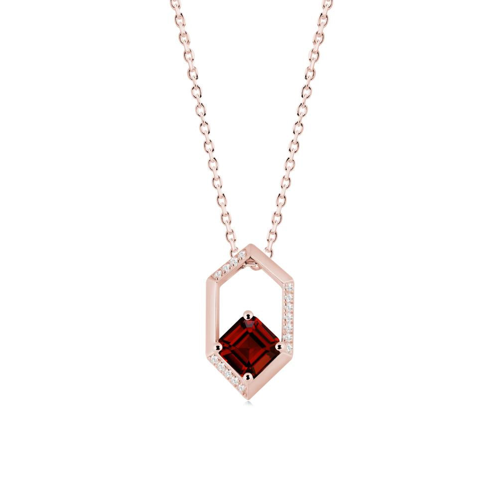 Hexagonal Frame Asscher Garnet Necklace - LUO Jewelry #metal_18k rose gold