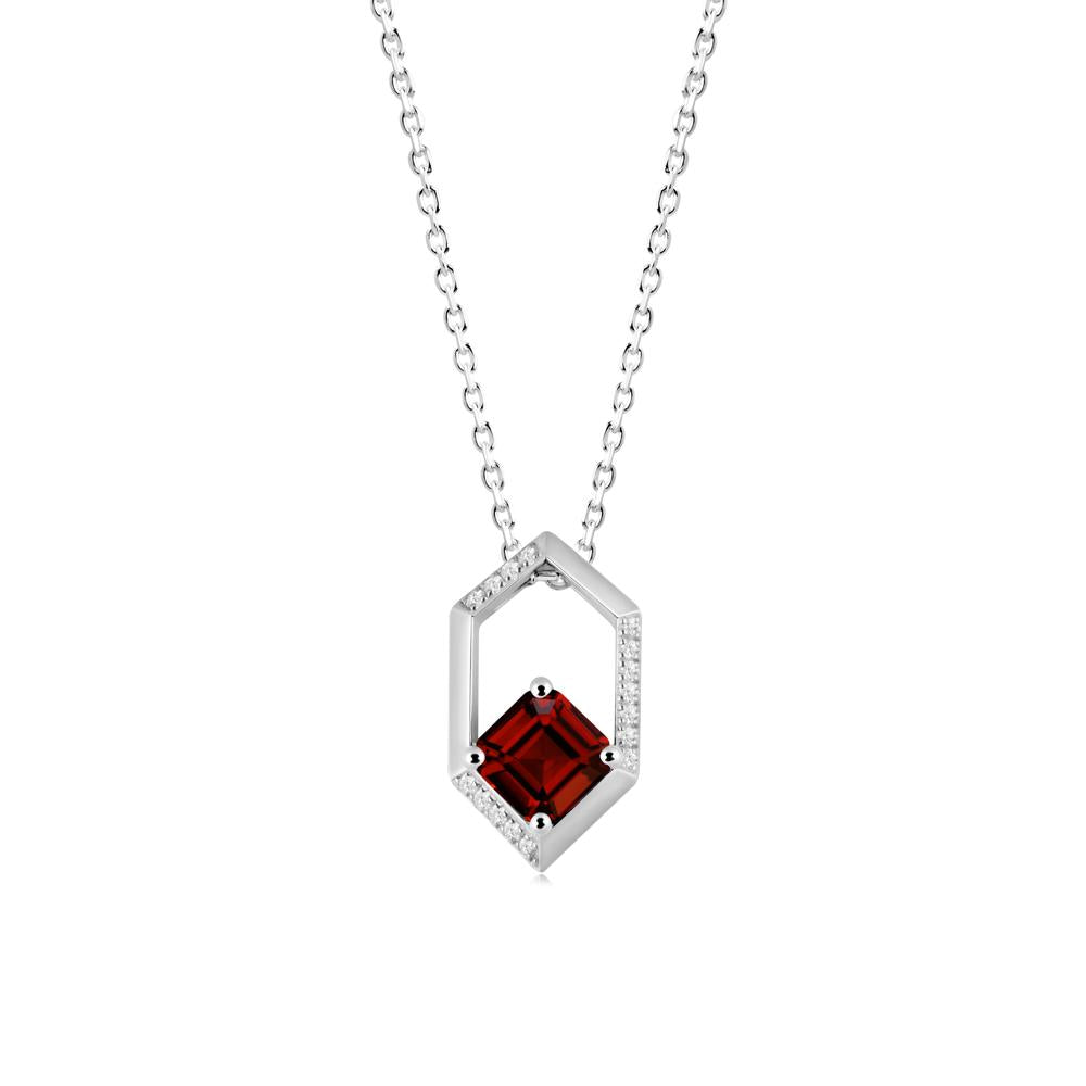 Hexagonal Frame Asscher Garnet Necklace - LUO Jewelry #metal_18k white gold