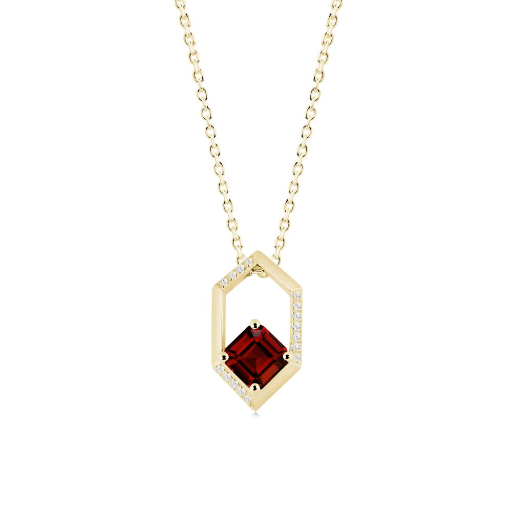 Hexagonal Frame Asscher Garnet Necklace - LUO Jewelry #metal_18k yellow gold