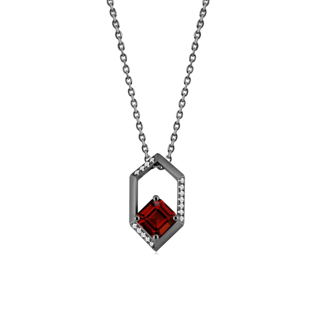 Hexagonal Frame Asscher Garnet Necklace - LUO Jewelry #metal_black finish sterling silver