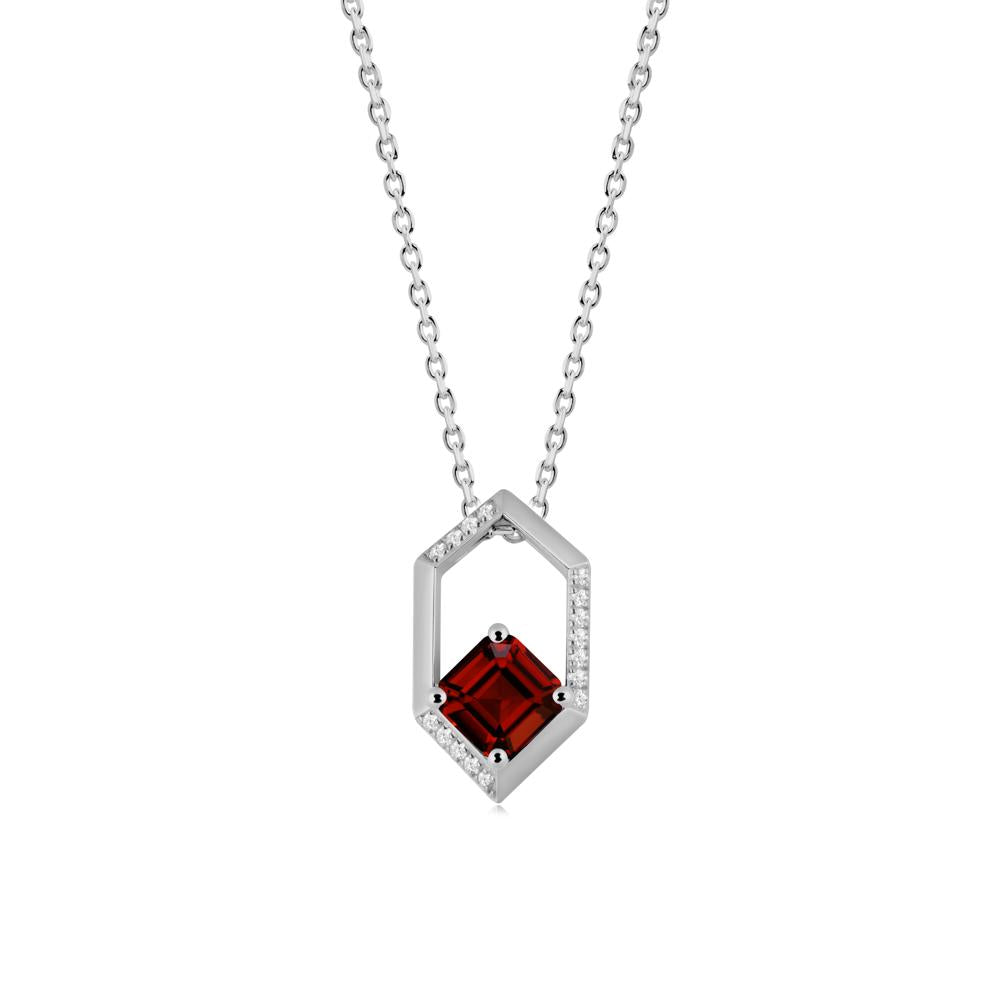 Hexagonal Frame Asscher Garnet Necklace - LUO Jewelry #metal_platinum