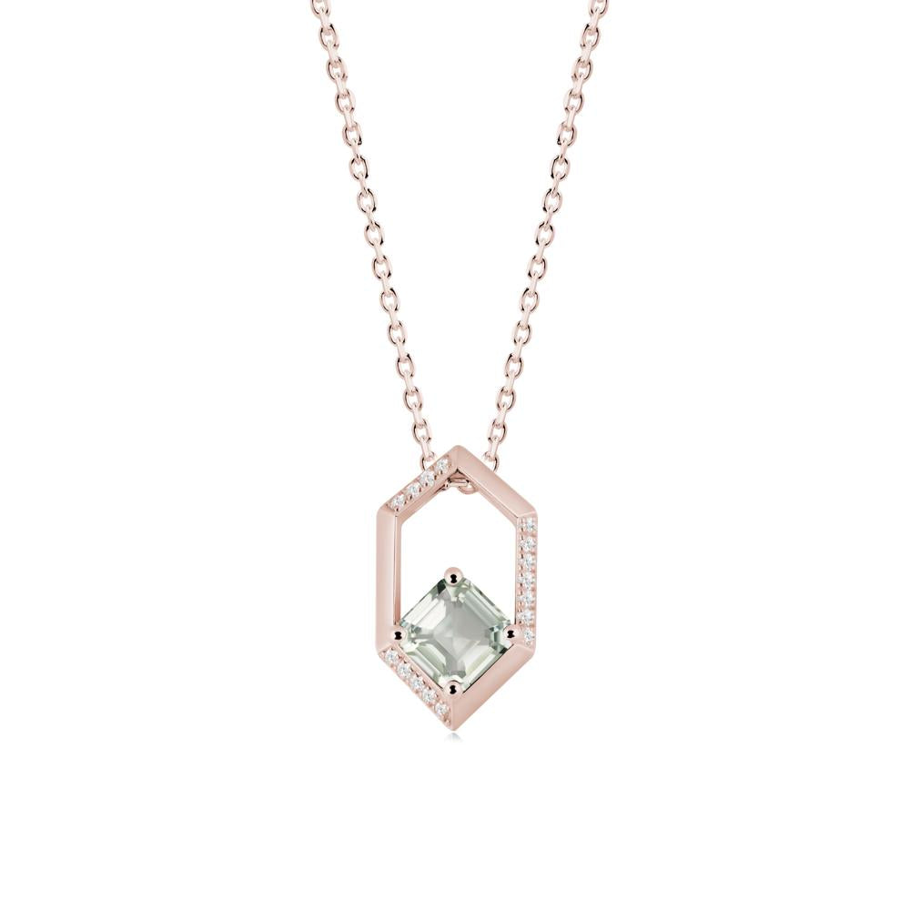 Hexagonal Frame Asscher Green Amethyst Necklace - LUO Jewelry #metal_14k rose gold