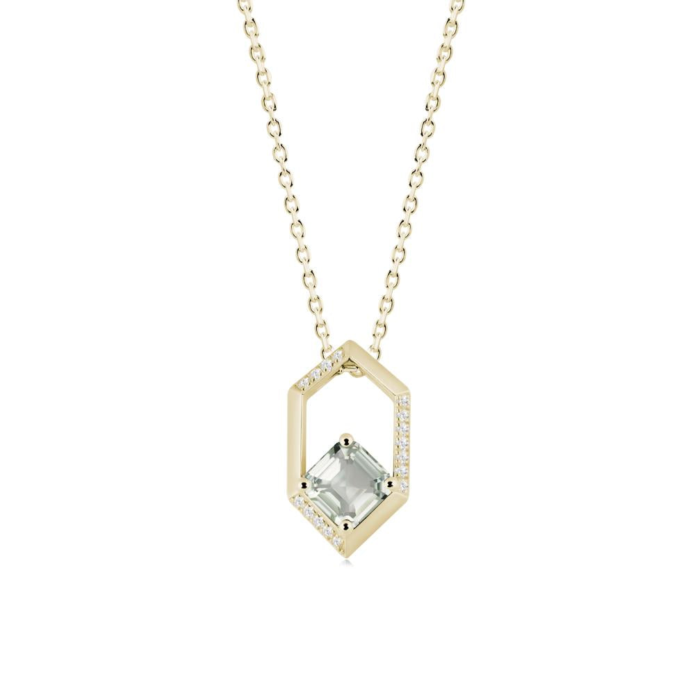 Hexagonal Frame Asscher Green Amethyst Necklace - LUO Jewelry #metal_14k yellow gold