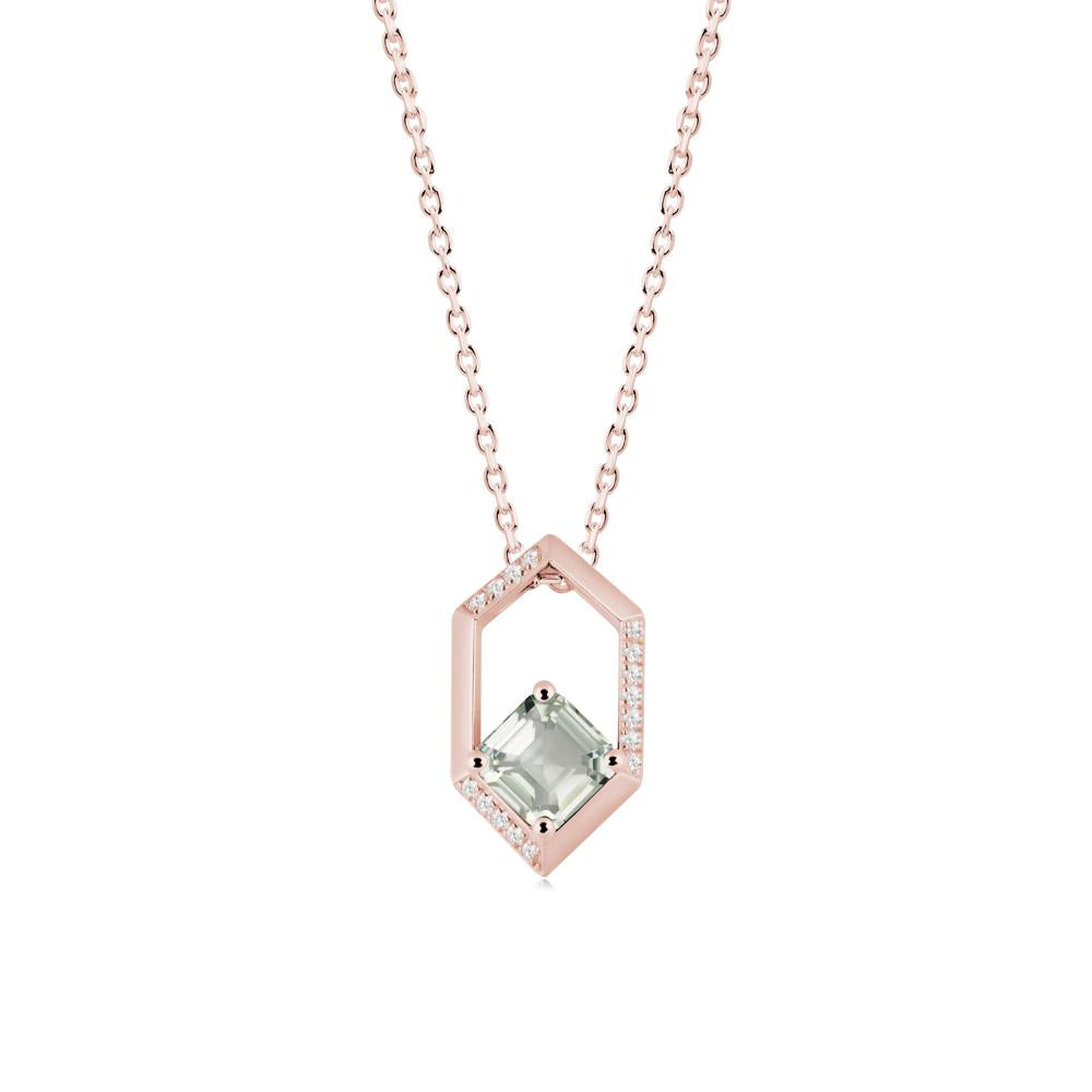 Hexagonal Frame Asscher Green Amethyst Necklace - LUO Jewelry #metal_18k rose gold