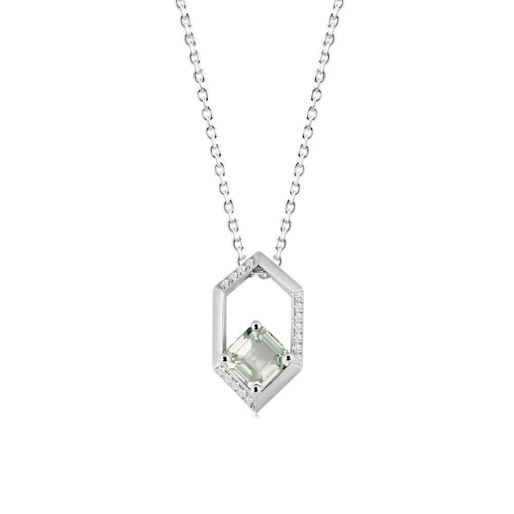 Hexagonal Frame Asscher Green Amethyst Necklace - LUO Jewelry #metal_18k white gold