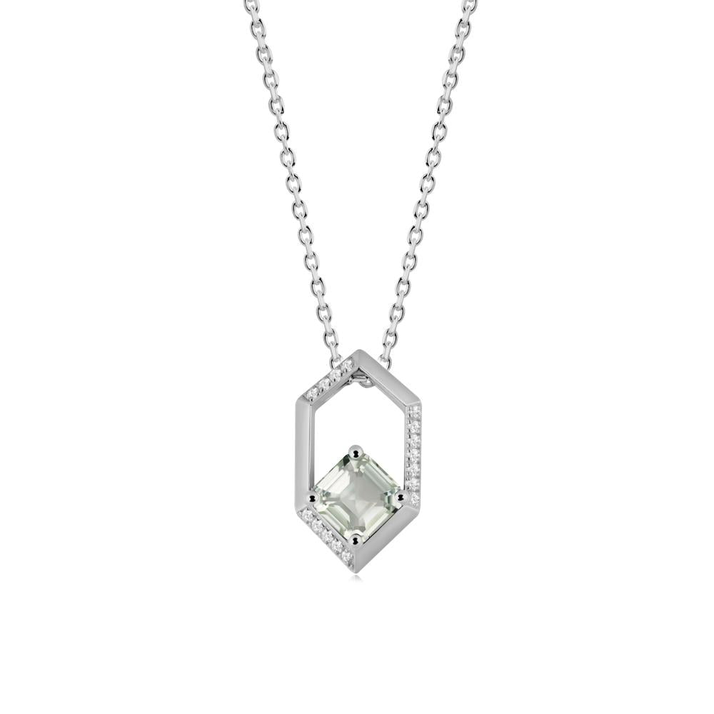 Hexagonal Frame Asscher Green Amethyst Necklace - LUO Jewelry #metal_platinum