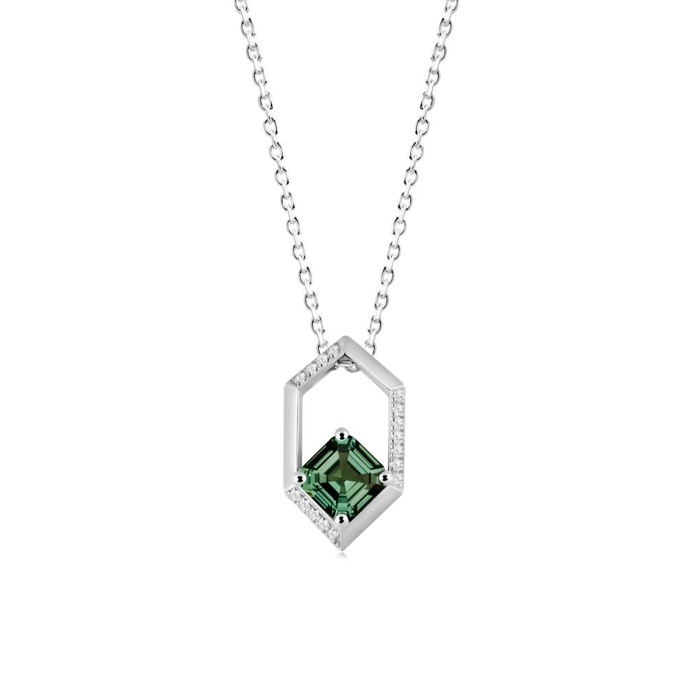 Geometric Asscher Green Sapphire Pendant - LUO Jewelry #metal_14k white gold