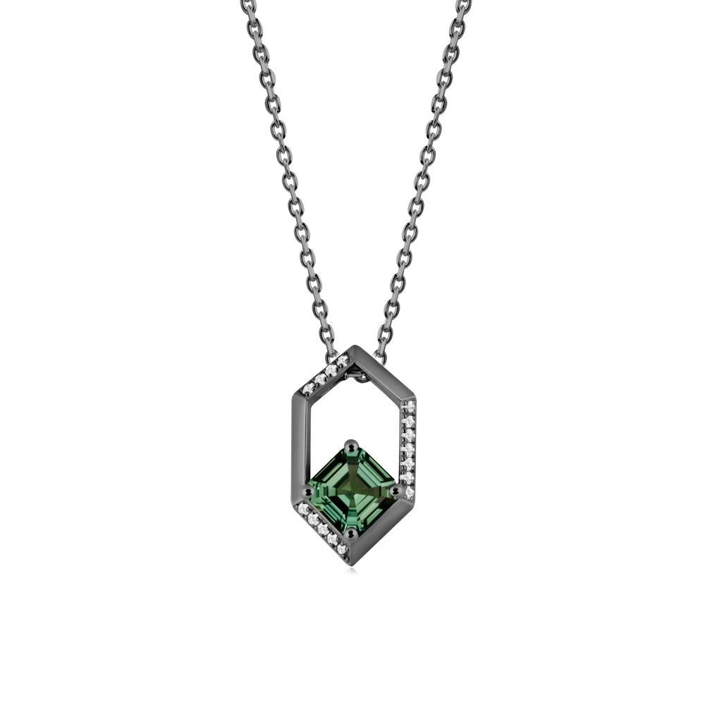 Geometric Asscher Green Sapphire Pendant - LUO Jewelry #metal_black finish sterling silver