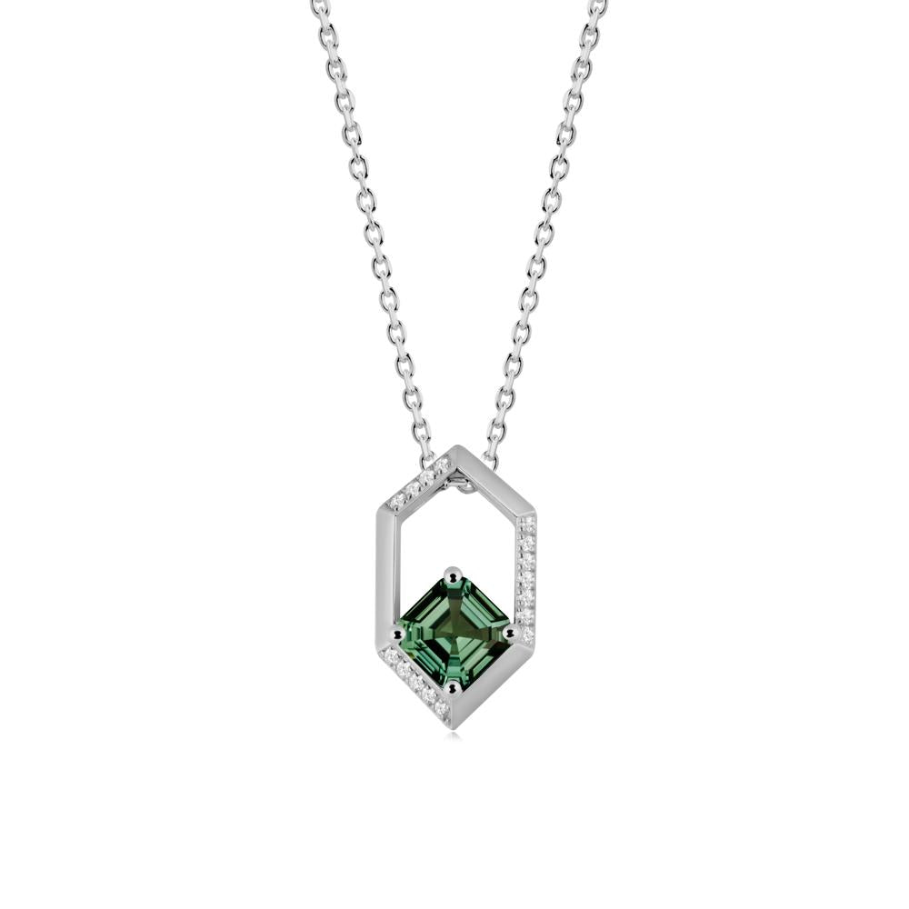 Geometric Asscher Green Sapphire Pendant - LUO Jewelry #metal_platinum