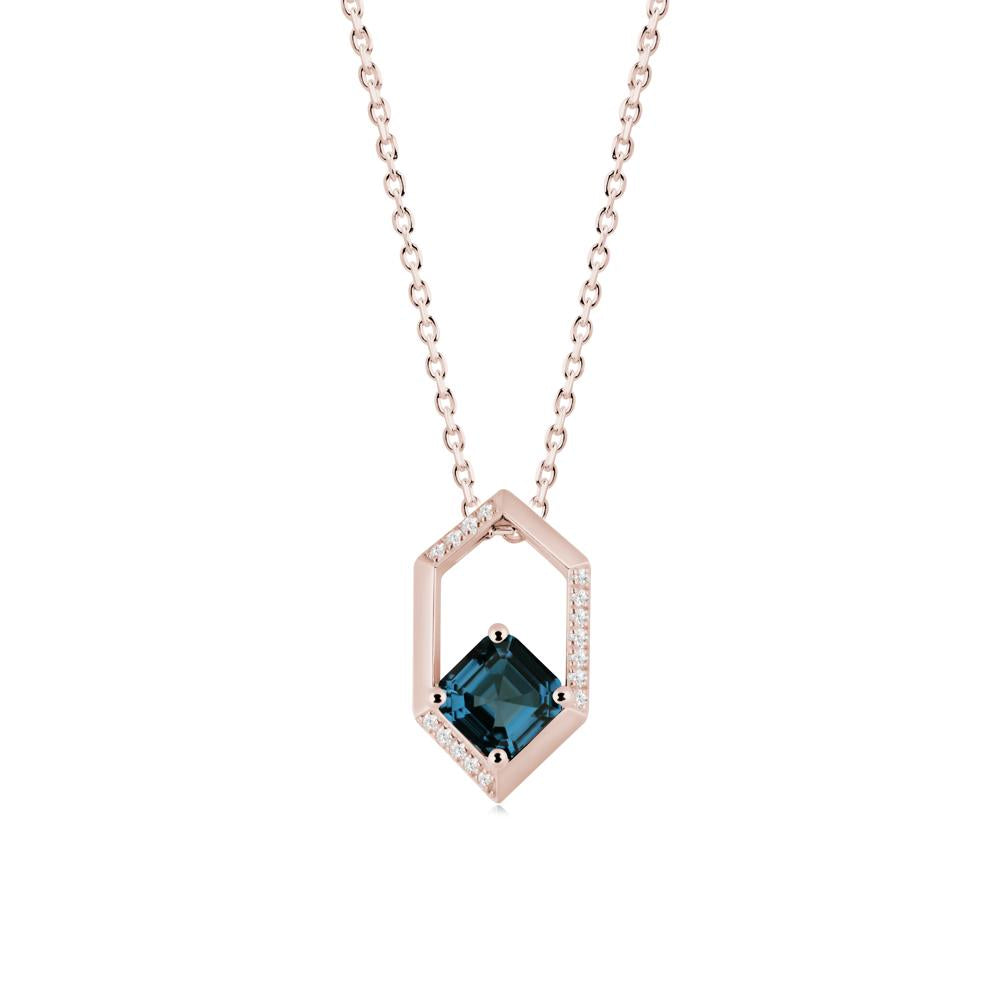 Hexagonal Frame Asscher London Blue Topaz Necklace - LUO Jewelry #metal_14k rose gold