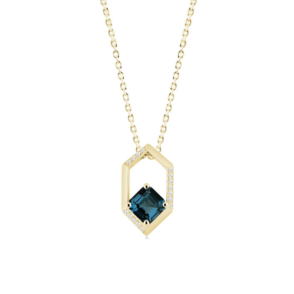 Hexagonal Frame Asscher London Blue Topaz Necklace - LUO Jewelry #metal_18k yellow gold