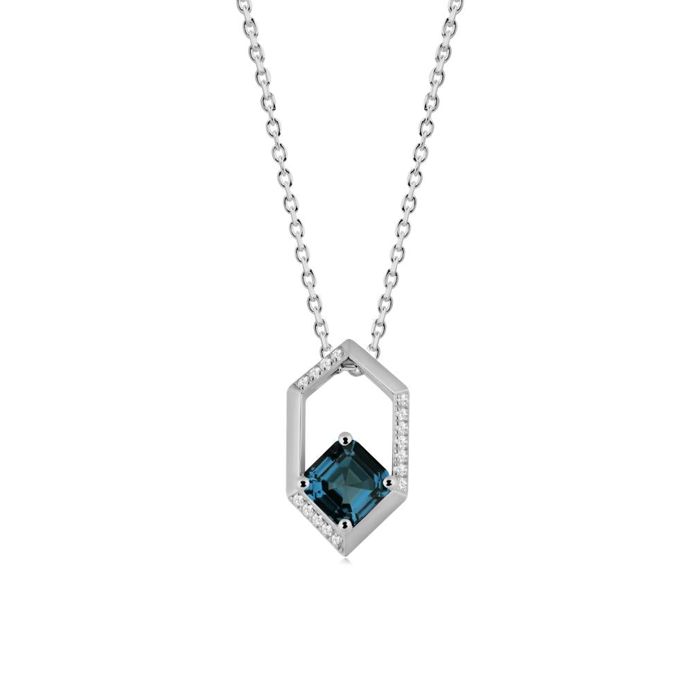 Hexagonal Frame Asscher London Blue Topaz Necklace - LUO Jewelry #metal_platinum