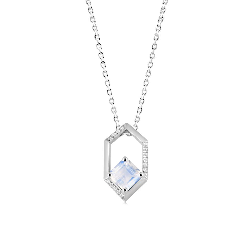 Geometric Asscher Moonstone Pendant - LUO Jewelry #metal_14k white gold