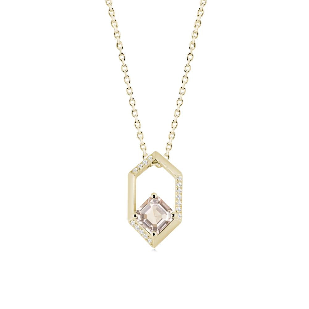 Hexagonal Frame Asscher Morganite Necklace - LUO Jewelry #metal_14k yellow gold