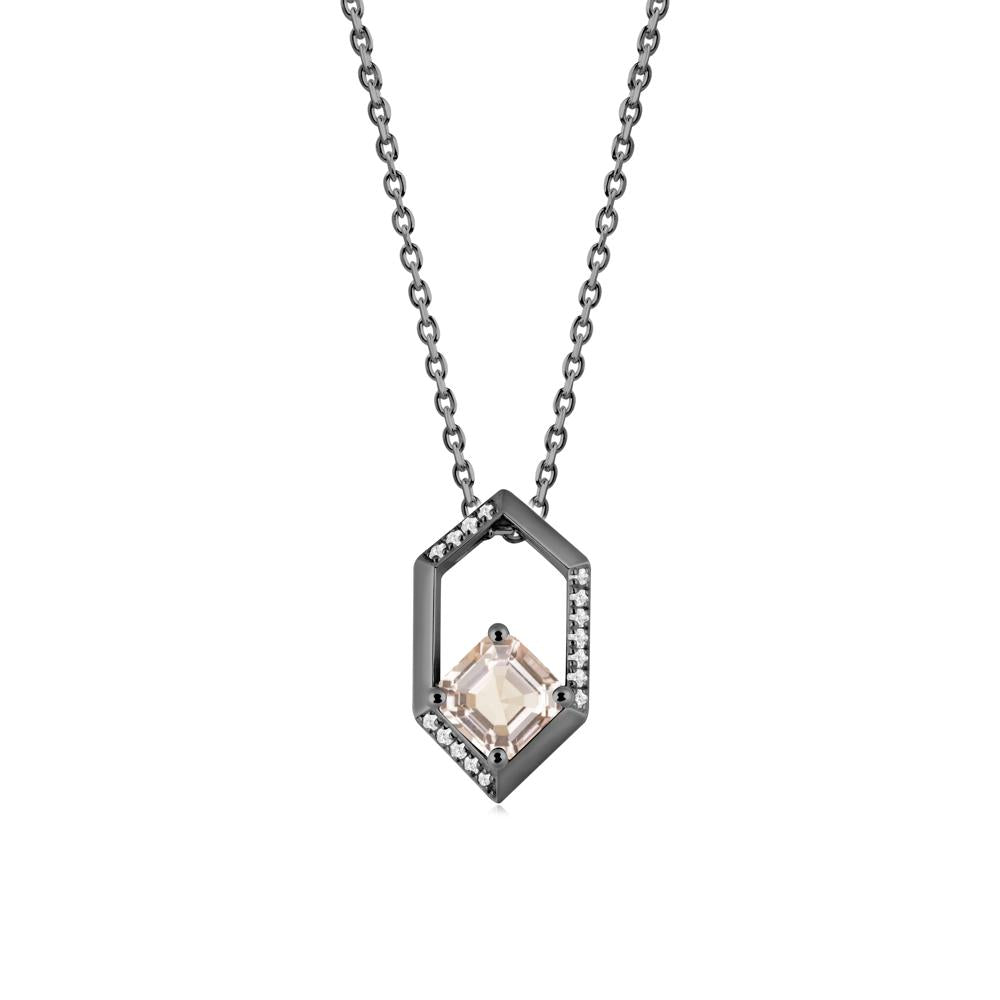 Hexagonal Frame Asscher Morganite Necklace - LUO Jewelry #metal_black finish sterling silver