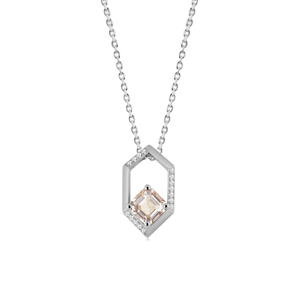 Hexagonal Frame Asscher Morganite Necklace - LUO Jewelry #metal_platinum