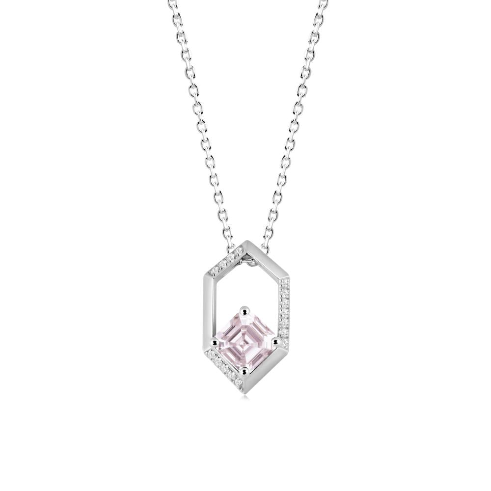 Geometric Asscher Pink Cubic Zirconia Pendant - LUO Jewelry #metal_14k white gold
