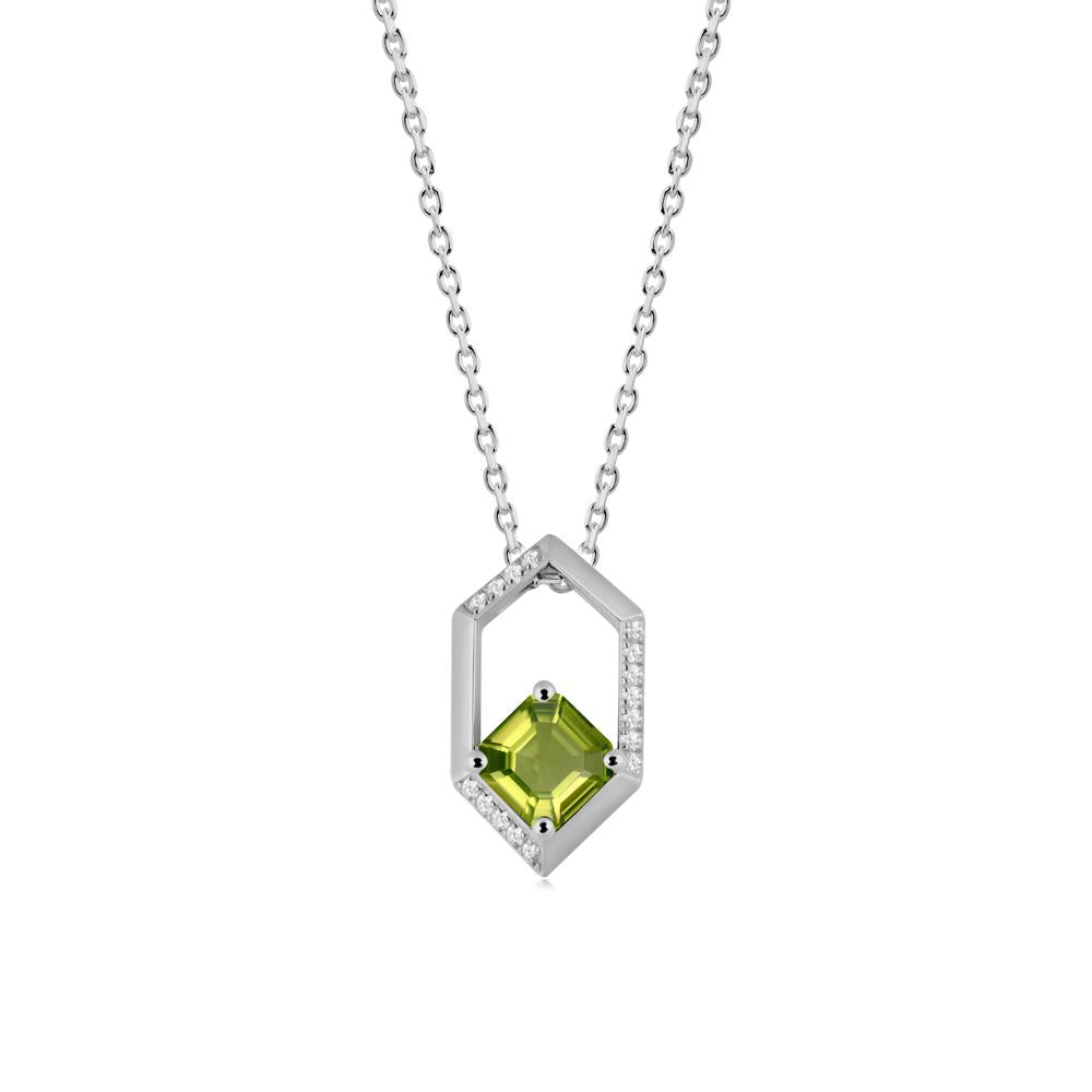 Hexagonal Frame Asscher Peridot Necklace - LUO Jewelry #metal_platinum