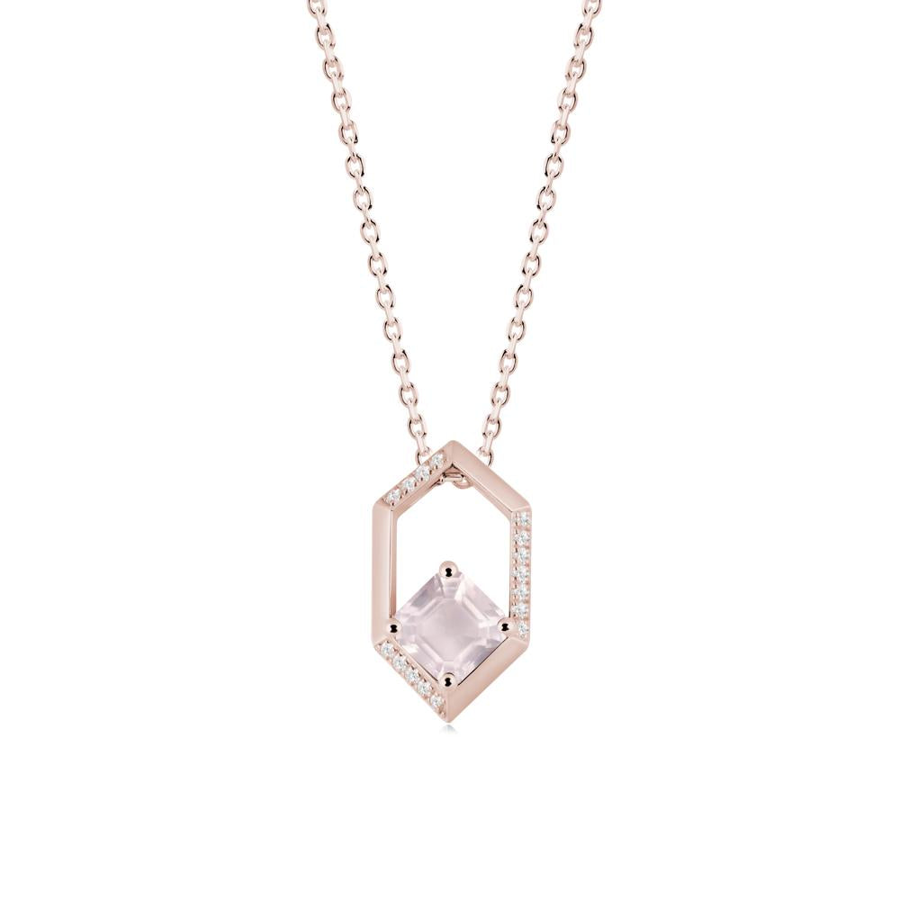 Hexagonal Frame Asscher Rose Quartz Necklace - LUO Jewelry #metal_14k rose gold