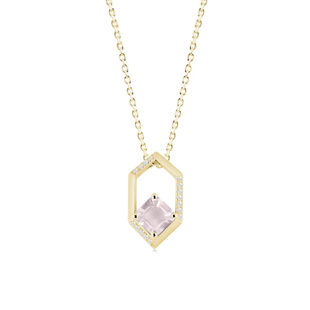 Hexagonal Frame Asscher Rose Quartz Necklace - LUO Jewelry #metal_18k yellow gold