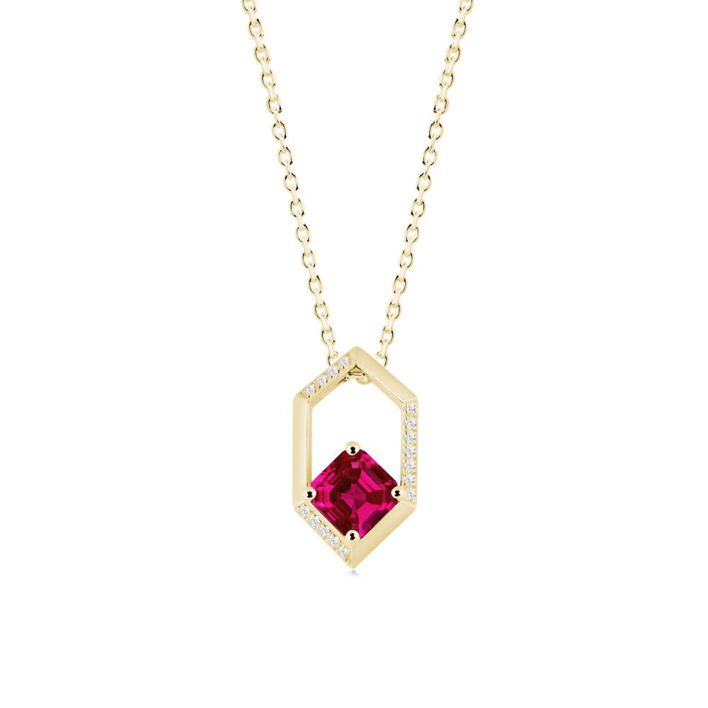 Hexagonal Frame Asscher Ruby Necklace - LUO Jewelry #metal_18k yellow gold
