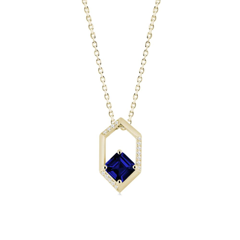 Hexagonal Frame Asscher Sapphire Necklace - LUO Jewelry #metal_14k yellow gold