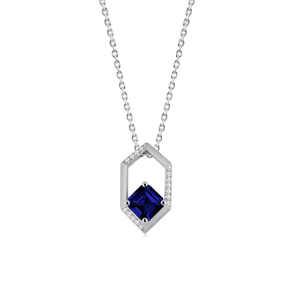 Hexagonal Frame Asscher Sapphire Necklace - LUO Jewelry #metal_platinum