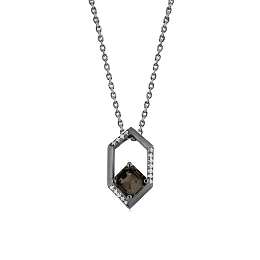 Geometric Asscher Smoky Quartz Pendant - LUO Jewelry #metal_black finish sterling silver