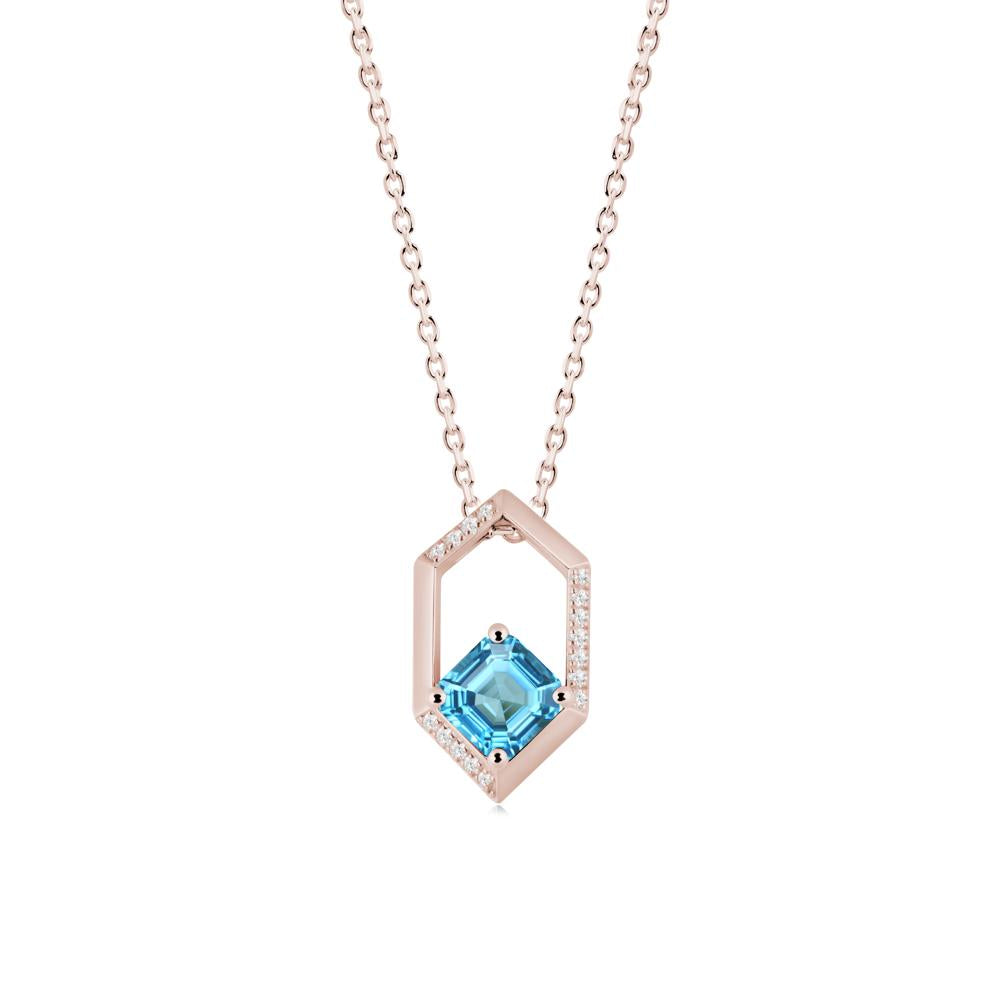 Geometric Asscher Swiss Blue Topaz Pendant - LUO Jewelry #metal_14k rose gold
