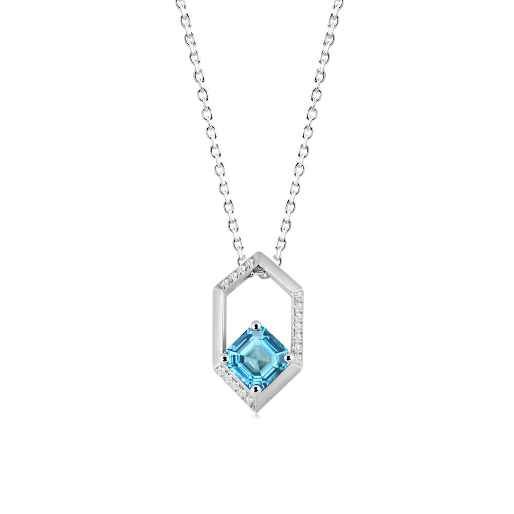 Geometric Asscher Swiss Blue Topaz Pendant - LUO Jewelry #metal_14k white gold