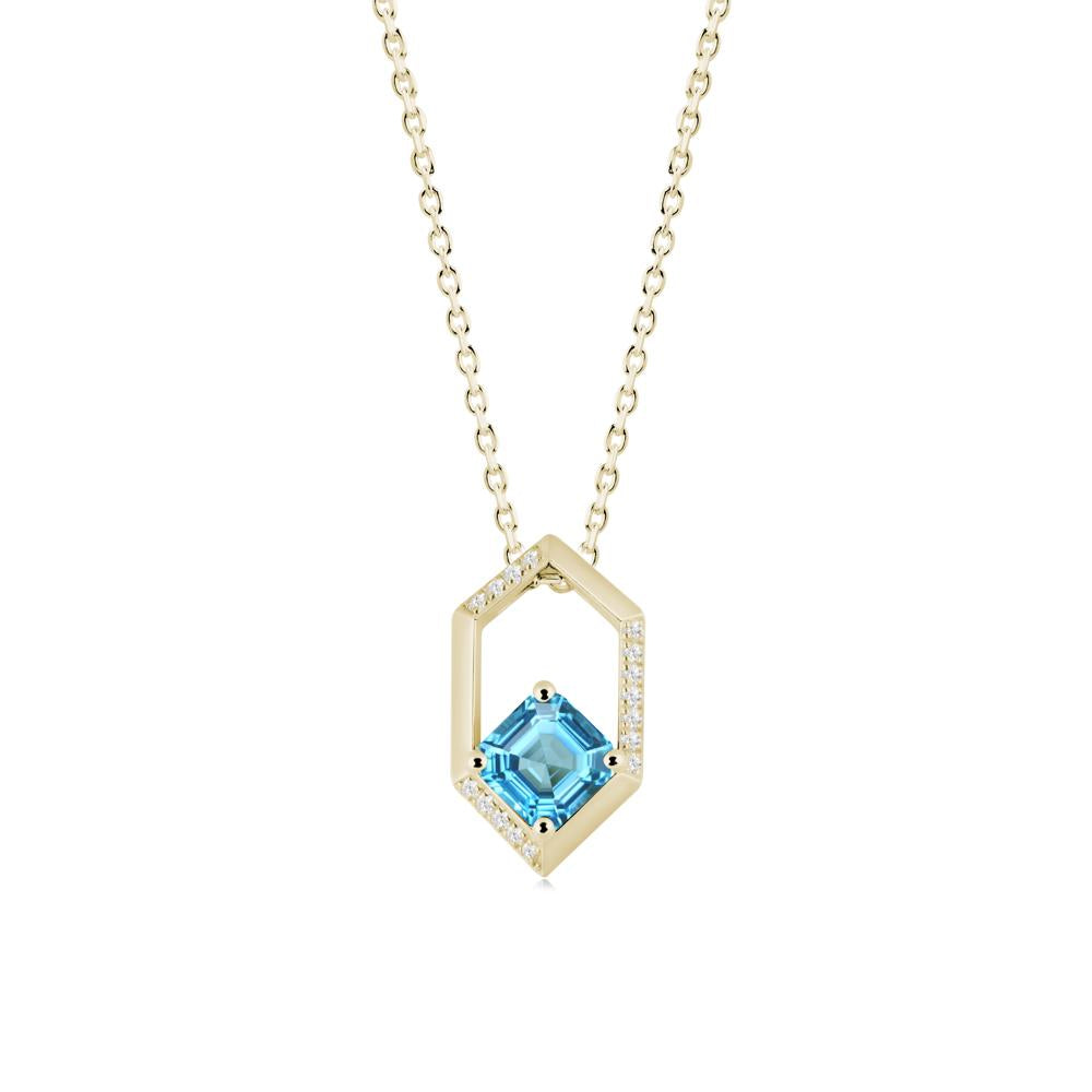 Geometric Asscher Swiss Blue Topaz Pendant - LUO Jewelry #metal_14k yellow gold
