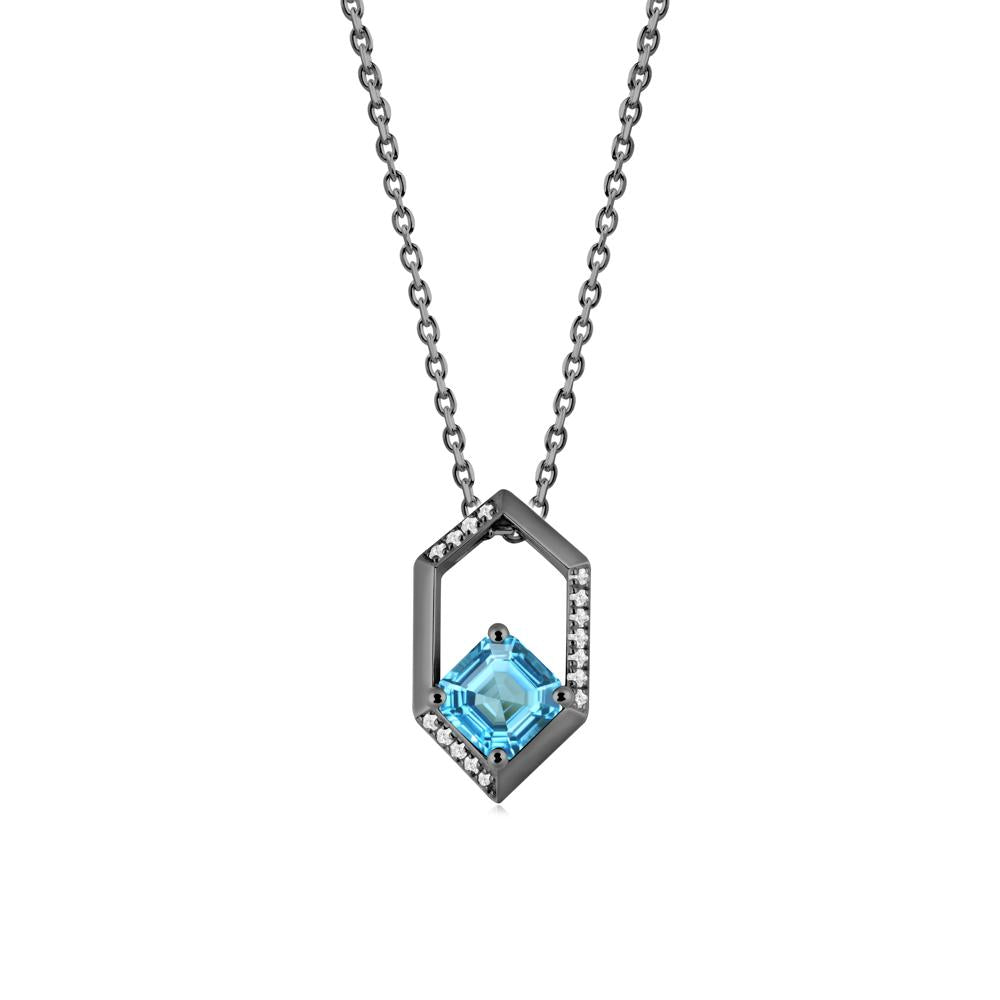 Geometric Asscher Swiss Blue Topaz Pendant - LUO Jewelry #metal_black finish sterling silver