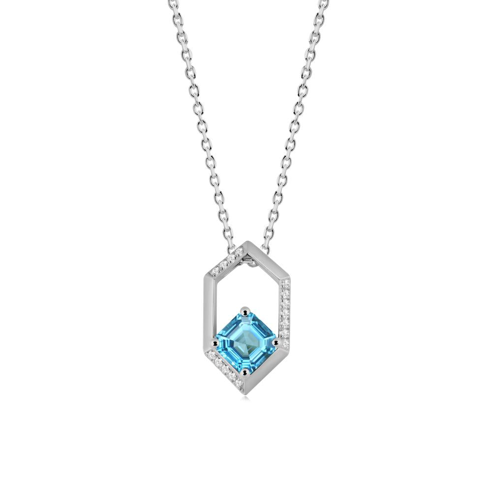 Geometric Asscher Swiss Blue Topaz Pendant - LUO Jewelry #metal_platinum