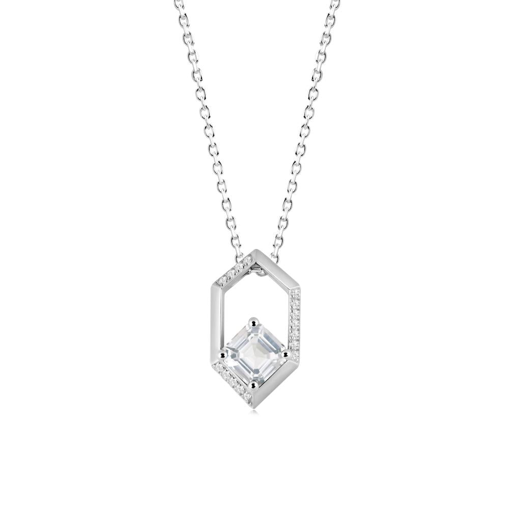 Geometric Asscher White Topaz Pendant - LUO Jewelry #metal_14k white gold