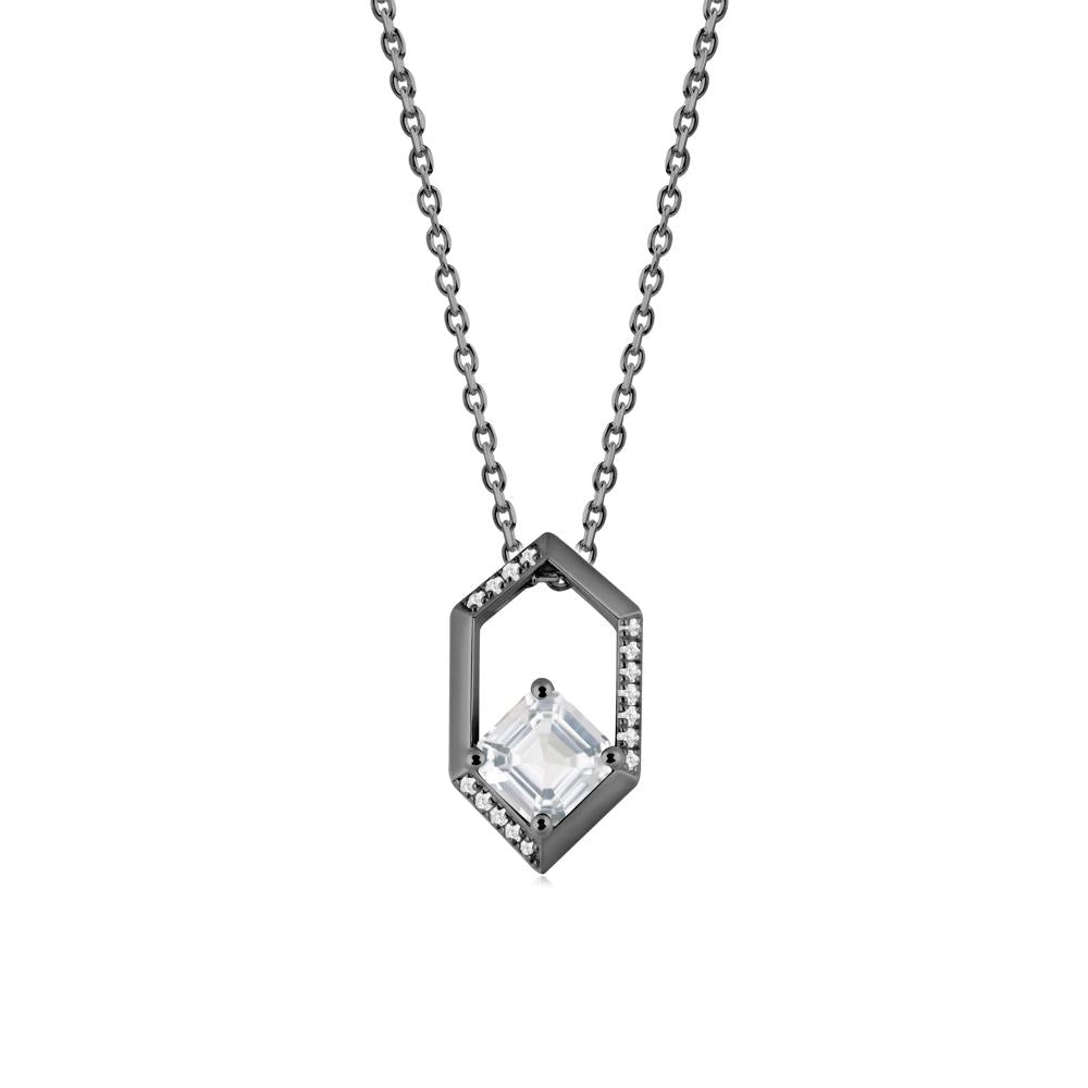 Geometric Asscher White Topaz Pendant - LUO Jewelry #metal_black finish sterling silver