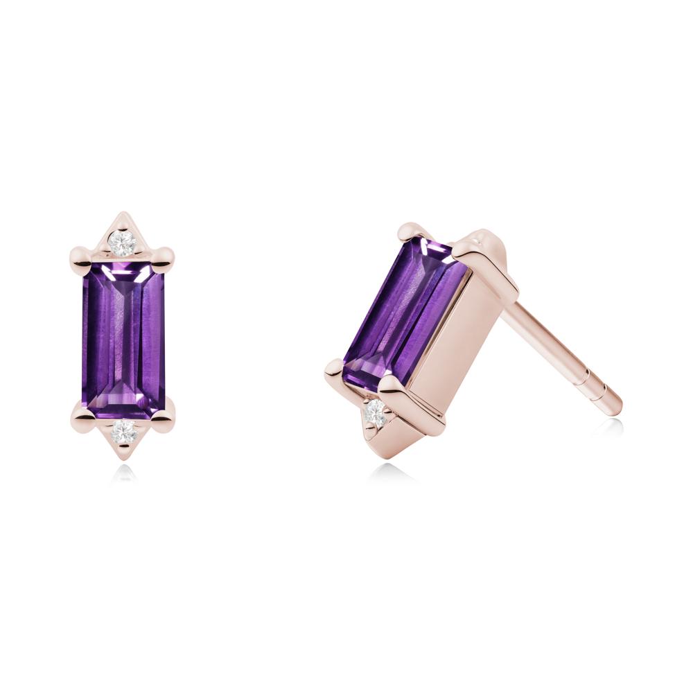 Minimalist Baguette Amethyst Stud Earrings - LUO Jewelry #metal_14k rose gold