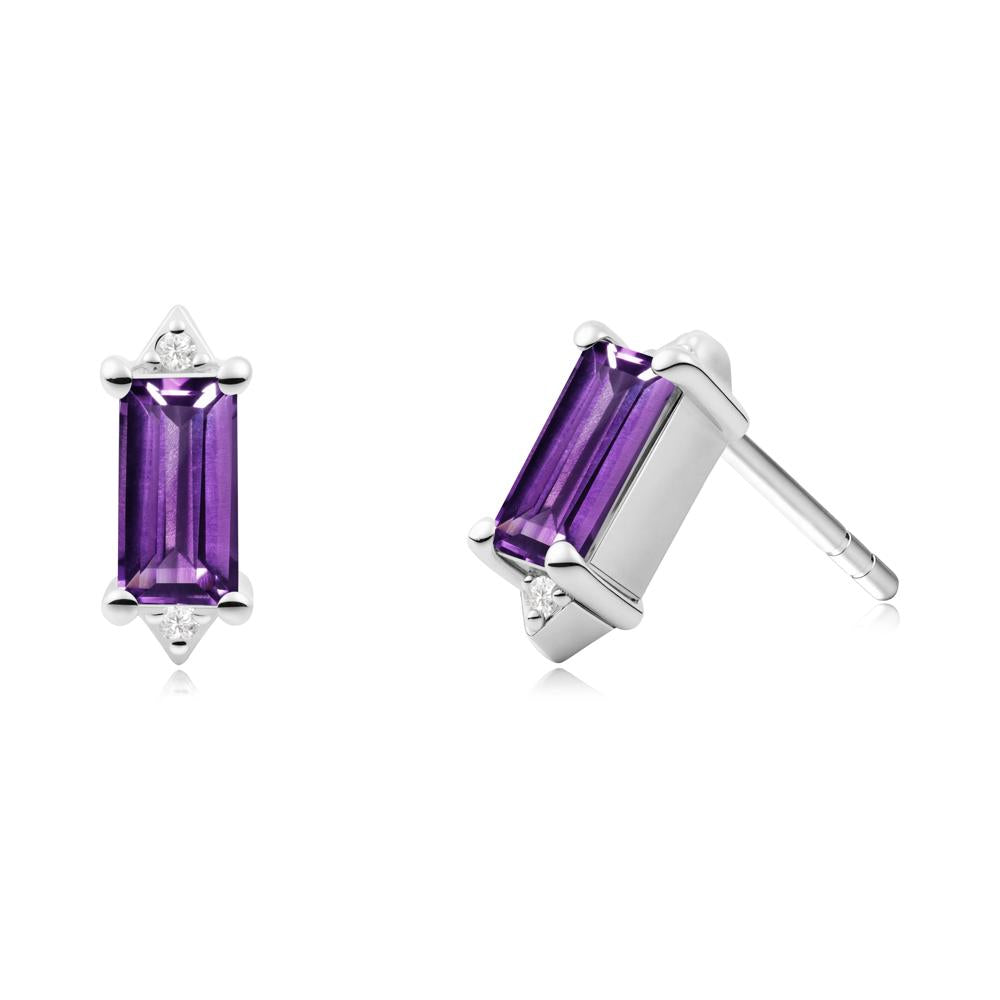 Minimalist Baguette Amethyst Stud Earrings - LUO Jewelry #metal_14k white gold