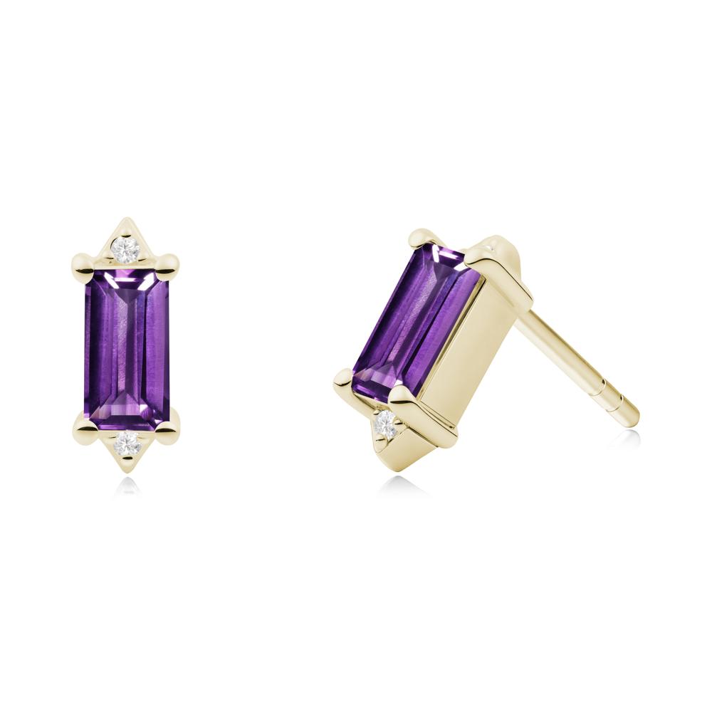 Minimalist Baguette Amethyst Stud Earrings - LUO Jewelry #metal_14k yellow gold