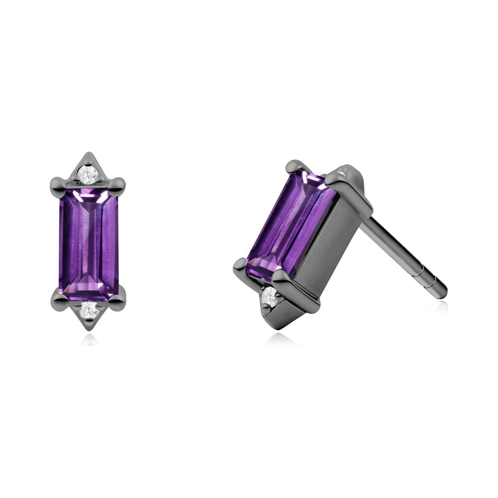 Minimalist Baguette Amethyst Stud Earrings - LUO Jewelry #metal_black finish sterling silver