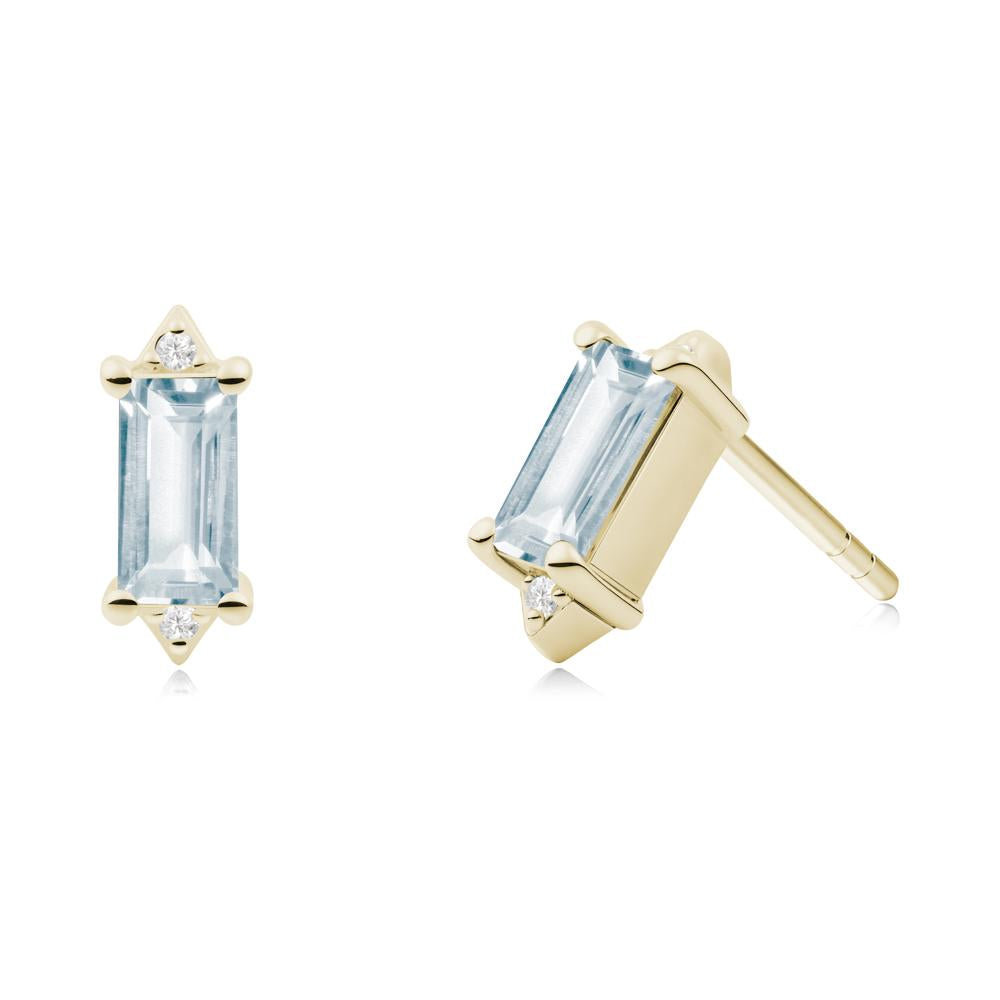 Minimalist Baguette Aquamarine Stud Earrings - LUO Jewelry #metal_14k yellow gold